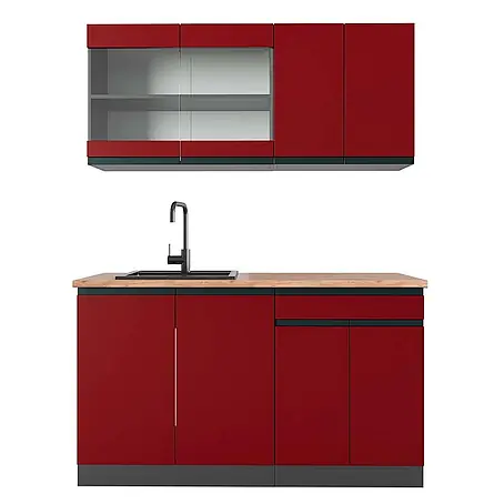 Vicco  Singleküche R-Line Rot/Anthrazit J-Shape, AP Eiche