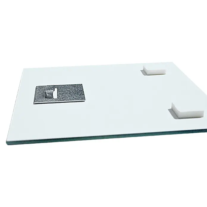 Glasbild - Wellness I, B x H: 20 x 20 cm - Rückseite einer Glasplatte mit Befestigungselementen für die Wandmontage. Ideal für stilvolle Wanddekorationen im Innenbereich.