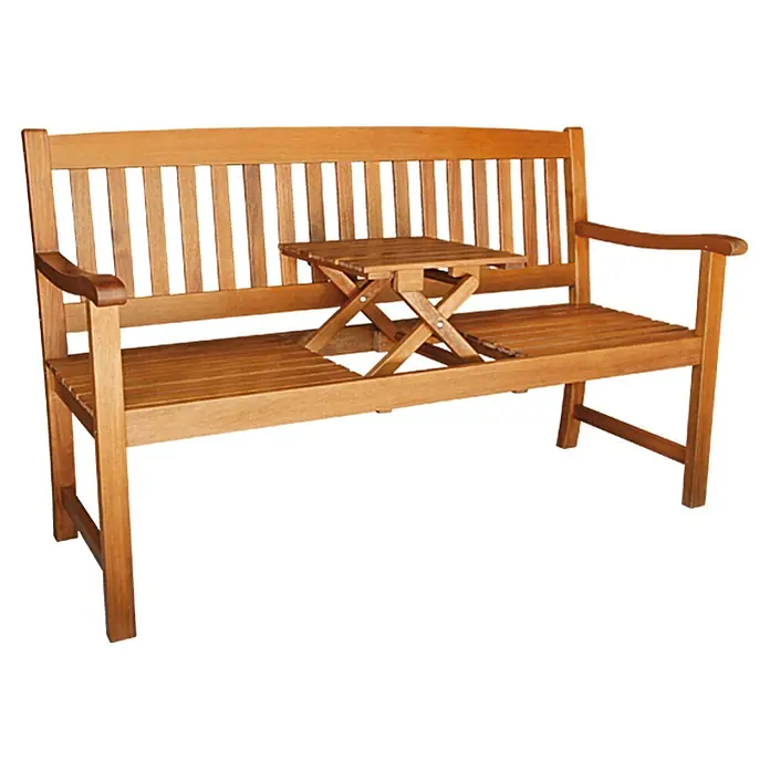 Sunfun Diana Gartenbank - B x T x H: 150 x 64 x 92,5 cm, Akazie, Naturbraun - Die Gartenbank mit integriertem Tisch ist perfekt für entspannte Stunden im Freien. Das Holzdesign fügt sich nahtlos in jeden Garten ein.
