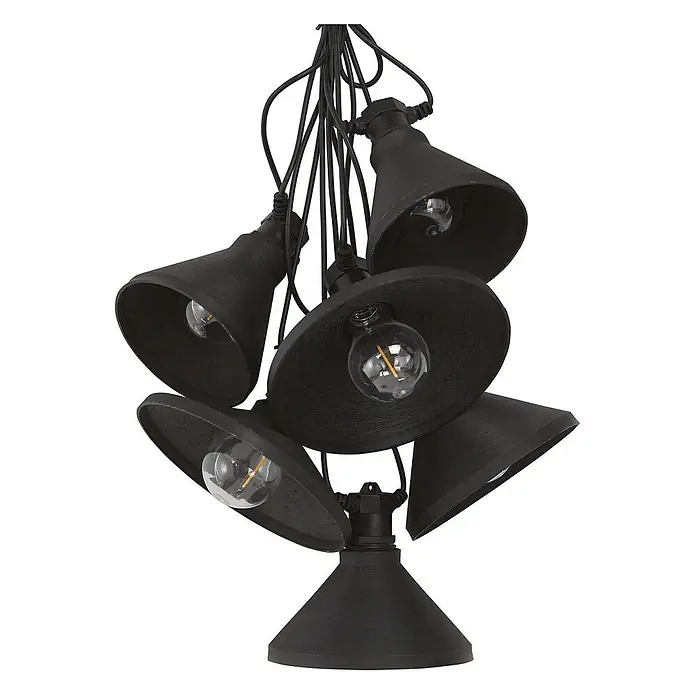 PR Home LED-Lichterkette Daphne -  - Schwarze Cluster-Pendelleuchte mit mehreren texturierten Schirmen und sichtbaren Glühbirnen.