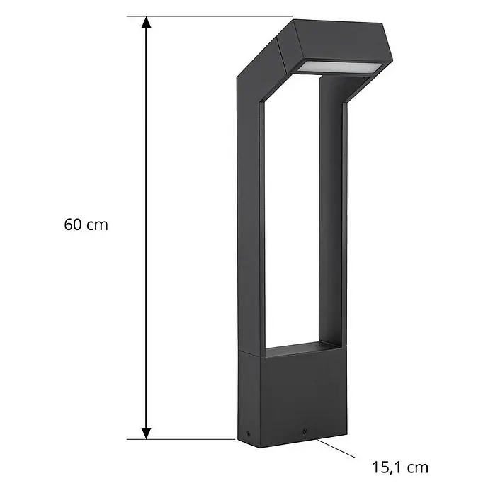 Arcchio Außenlaterne Kovato - 17,2 x 15,1 x 60 cm - Schwarze moderne Außenpollerleuchte, 60 cm hoch, mit abgewinkeltem Beleuchtungselement oben.
