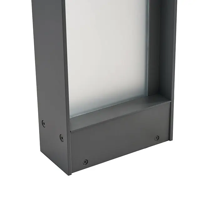 Lindby Außenlaterne Selqa - 8 x 17,5 x 72 cm - Dunkelgraue rechteckige Außenleuchte mit mattierter weißer Platte.