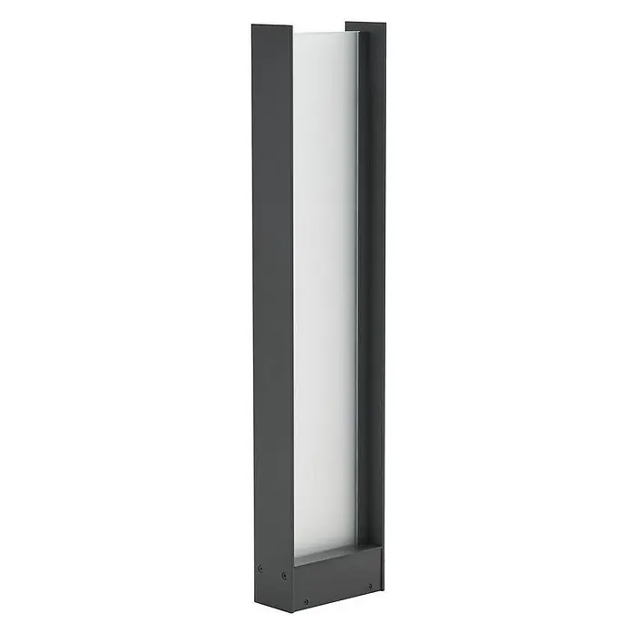 Lindby Außenlaterne Selqa - 8 x 17,5 x 72 cm - Dunkelgraue rechteckige Wandleuchte mit einem weißen, transluzenten Diffusorpanel.