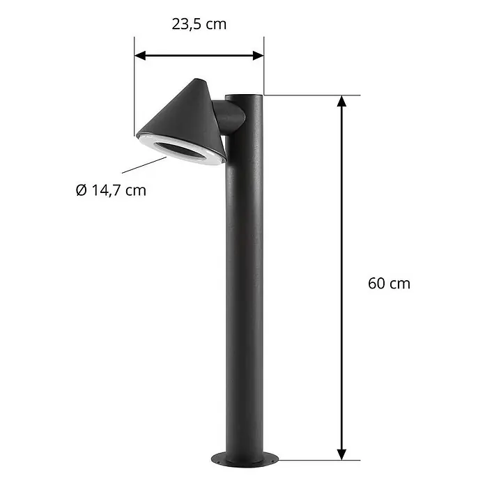 Lindby Außenlaterne Soran -  - Schwarze Pollerleuchte für den Außenbereich mit konischem Kopf, 60 cm hoch, 23,5 cm breit, Ø 14,7 cm Lichtöffnung.