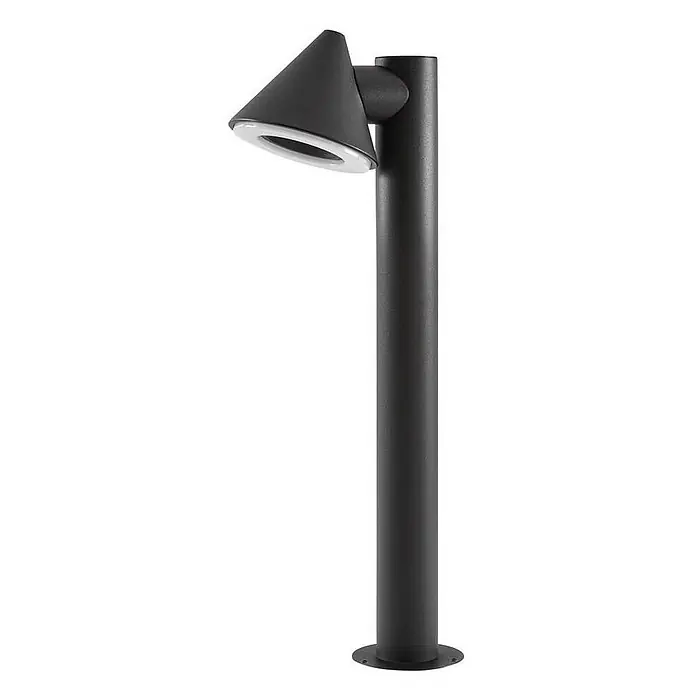 Lindby Außenlaterne Soran -  - Moderne schwarze Pollerleuchte mit zylindrischem Pfosten und konischem Kopf mit weißem Leuchtring.