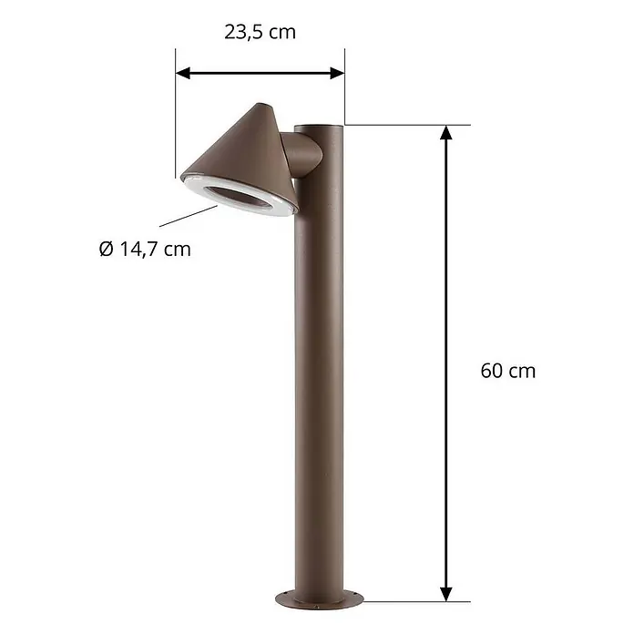 Lindby Außenlaterne Soran -  - Braune Pollerleuchte, 60 cm hoch, mit 14,7 cm Lampenkopfdurchmesser und 23,5 cm Ausladung.