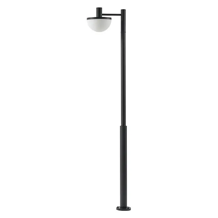 Lucande Außenlaterne Toras - 42,3 x 26 x 220 cm - Schwarze moderne Außenstehleuchte mit weißem, schalenförmigem Diffusor.