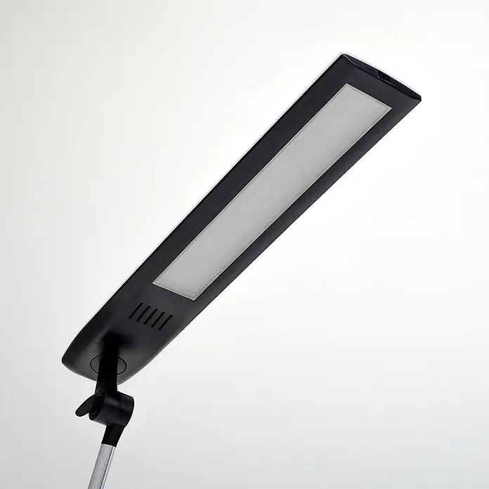 Lindby Tischleuchte Felipe - L x B x H: 36 x 16 x 49 cm, alu / grau / zink - Schwarze, rechteckige LED-Schreibtischlampe mit weißem Diffusor und verstellbarem Silberarm.
