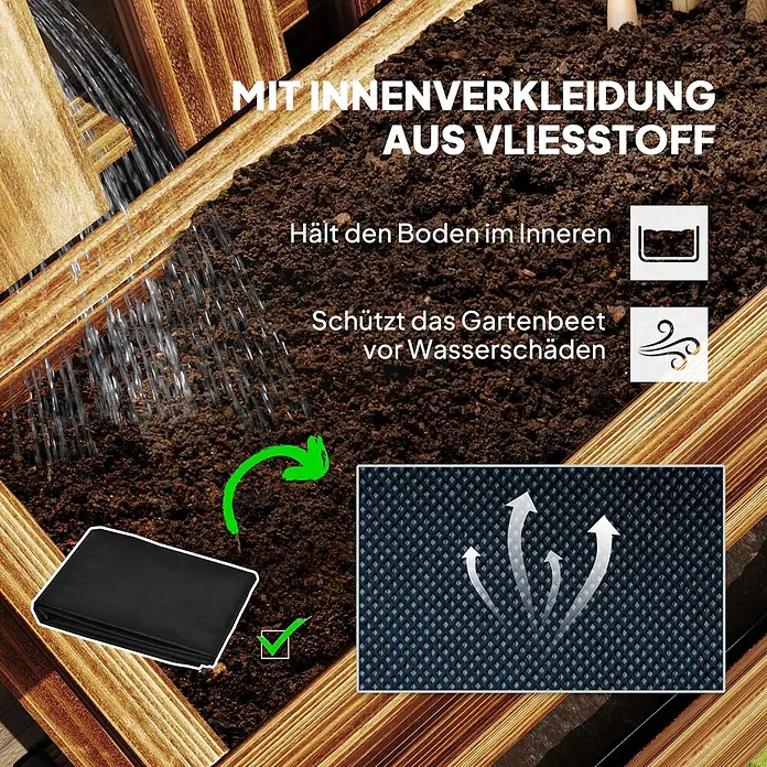 Outsunny Hochbeet - 60 x 16 x 80 cm, Holz, Braun - Schwarzes, atmungsaktives Vlies-Innenfutter für Hochbeete, das Erde hält und vor Wasserschäden schützt.