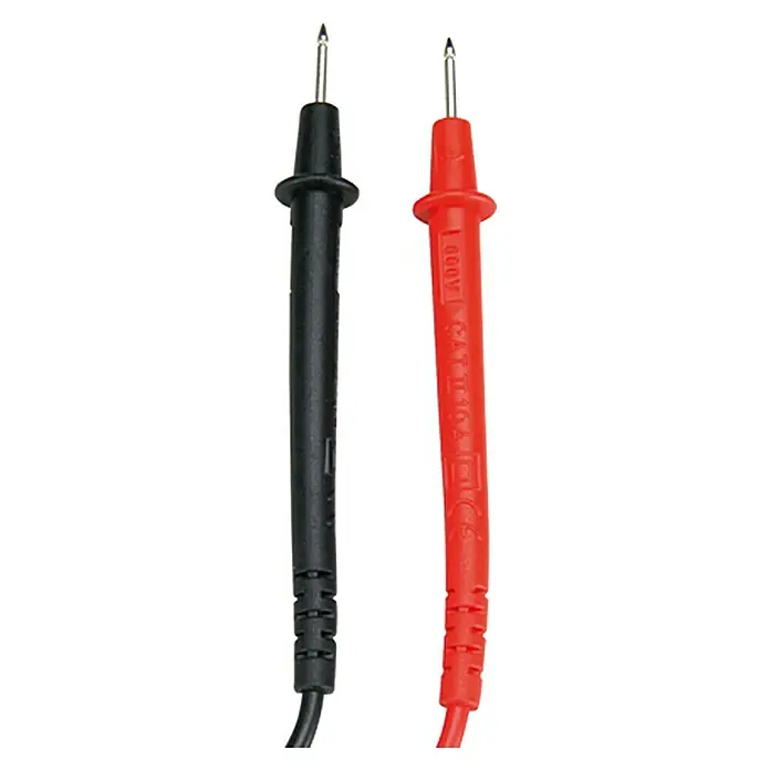 Profi Depot Prüf- & Messleitung - Polanzahl: 2 Stk., 10 A - Abbildung eines schwarzen und roten Multimeter-Messspitzen-Sets, unverzichtbar für elektronische Messungen.