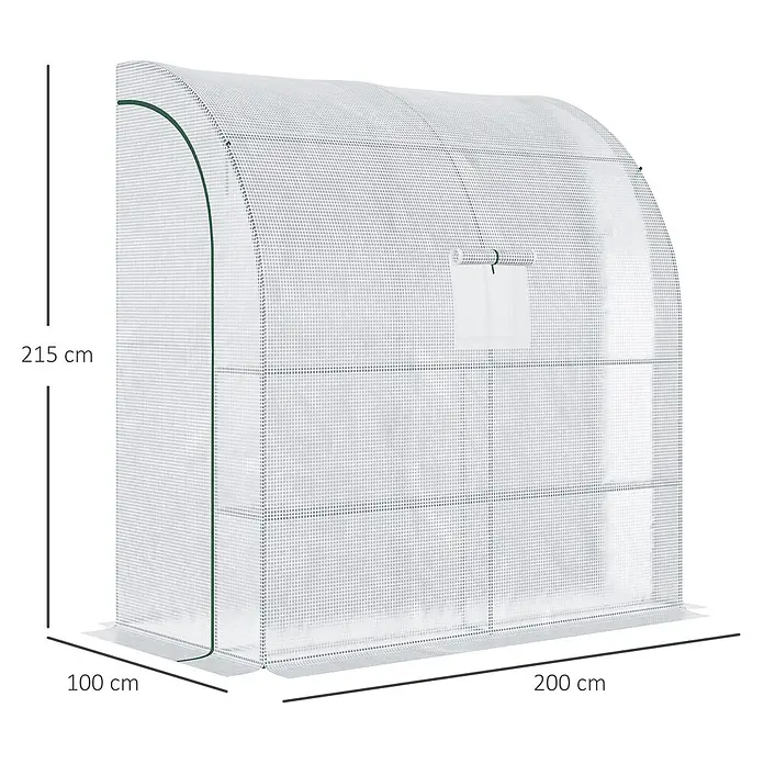 Outsunny Gewächshaus Weiß, 200cm x 100cm x 215cm - 200 x 100 cm, Material Seitenwand: Kunststoff, 0,3 mm, Grün - Weißes Netztunnel-Gewächshaus (200x100x215 cm) mit Rollfenster.