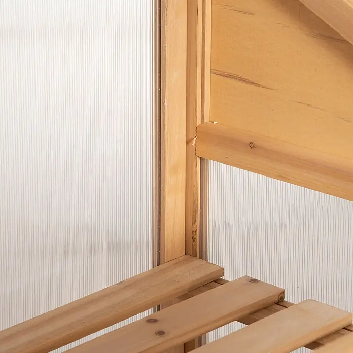 Outsunny Gewächshaus - 70 x 50 cm, Material Seitenwand: Kunststoff, 4 mm, Braun - Holzrahmen eines Gewächshauses mit lichtdurchlässigen gerippten Platten und Lattenrosten.
