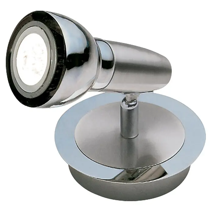 Tween Light Elmas Regleta LED - 4 W, L x An x Al: 17 x 13 x 12 cm, Cromo, GU10 - Primer plano de una lámpara de pared LED cromada con cabezal ajustable y base redonda.