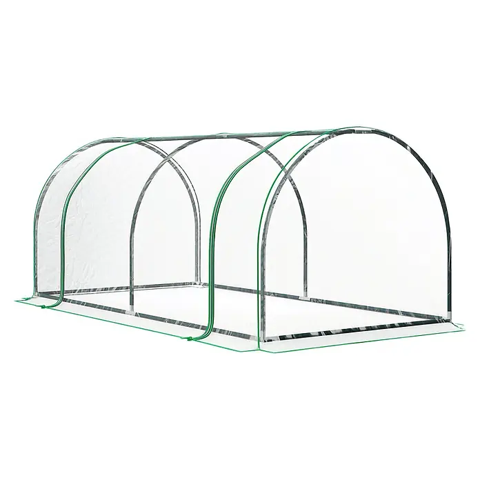 Outsunny Gewächshaus - 200 x 100 cm, Material Seitenwand: Kunststoff, 0,3 mm, Grün - Transparentes Mini-Gewächshaus mit grün umrandetem Metallrahmen zum Schutz von Pflanzen.
