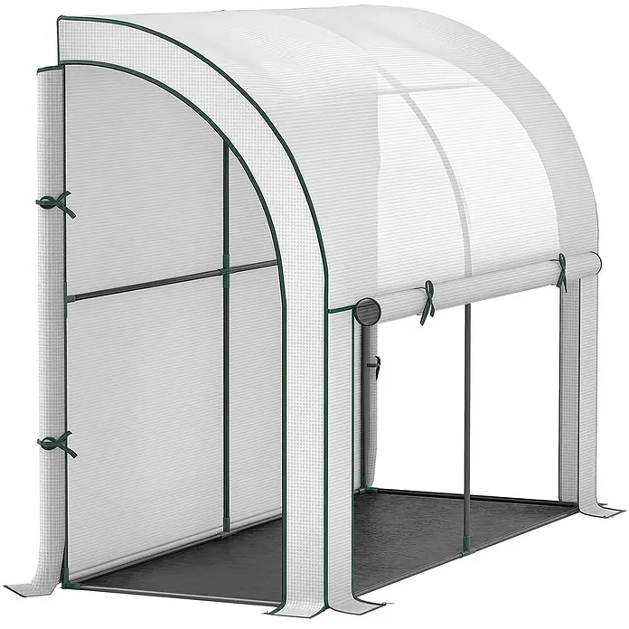Outsunny Gewächshaus Weiß, 200cm x 80cm x 157cm - 200 x 80 cm, Material Seitenwand: Kunststoff, 0,3 mm, Grün - Weißes, lichtdurchlässiges Gewächshaus mit dunkelgrünem Rahmen, aufrollbarer Frontklappe und dunklem Boden.