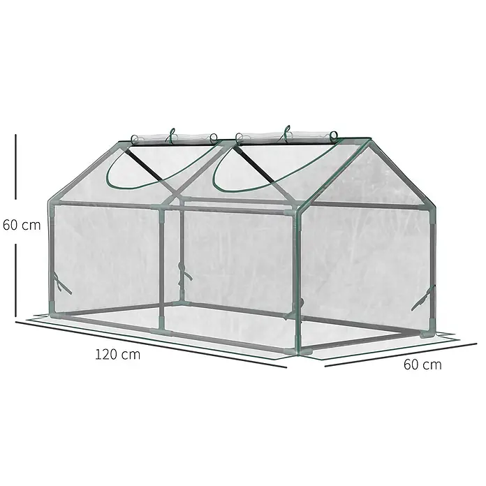 Outsunny Gewächshaus - 120 x 60 cm, Material Seitenwand: Kunststoff, 0,1 mm, Grün - Kleines, tragbares Gewächshaus mit durchsichtiger Abdeckung und dunkelgrünem Rahmen, 120x60x60 cm.