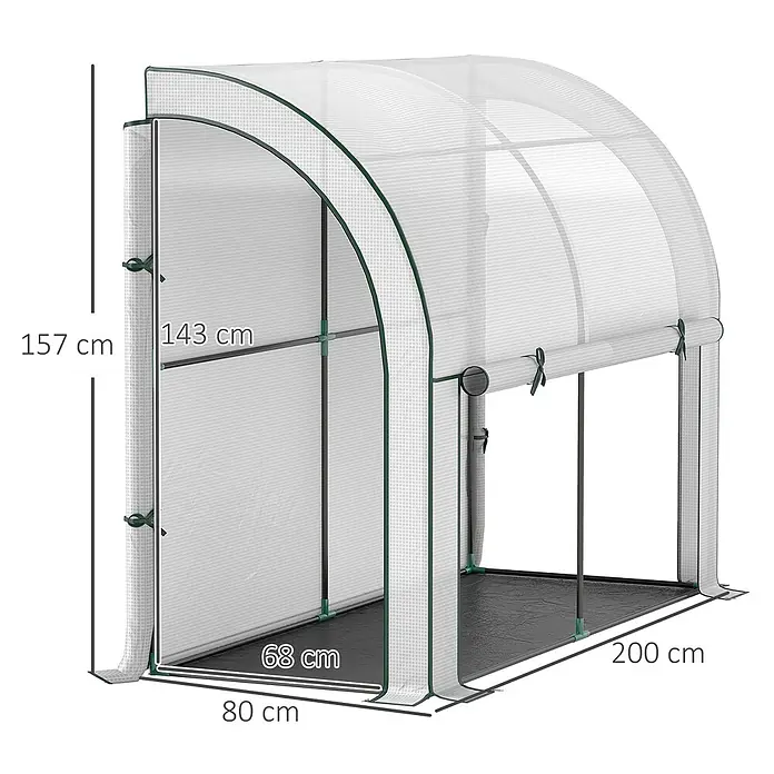 Outsunny Gewächshaus Weiß, 200cm x 80cm x 157cm - 200 x 80 cm, Material Seitenwand: Kunststoff, 0,3 mm, Grün - Kompaktes Tunnelgewächshaus mit transparenter Abdeckung und grünem Rand, mit Rolltür, zum Schutz von Pflanzen.