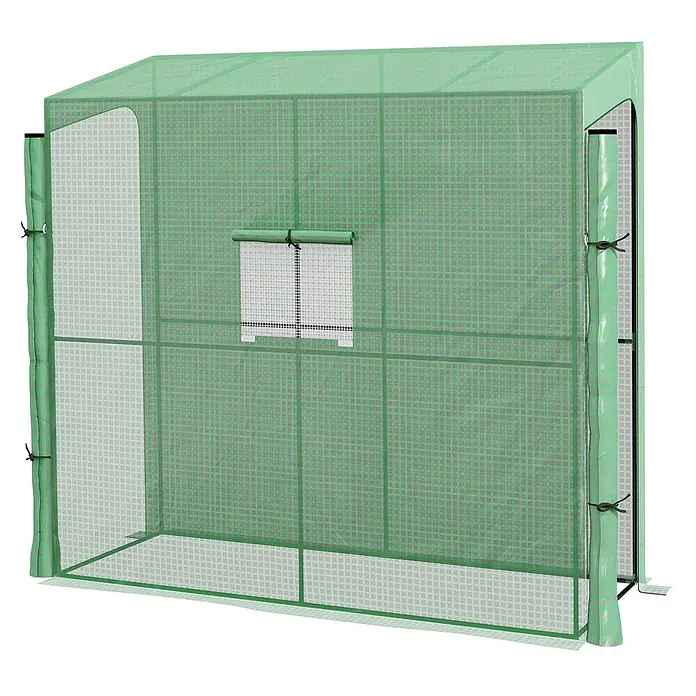 Outsunny Gewächshaus Grün, 200cm x 80cm x 200cm - 200 x 80 cm, Material Seitenwand: Kunststoff, 0,3 mm, Dunkelgrau - Grünes Kunststoff-Gewächshaus mit Rollfenster und Reißverschluss-Tür.