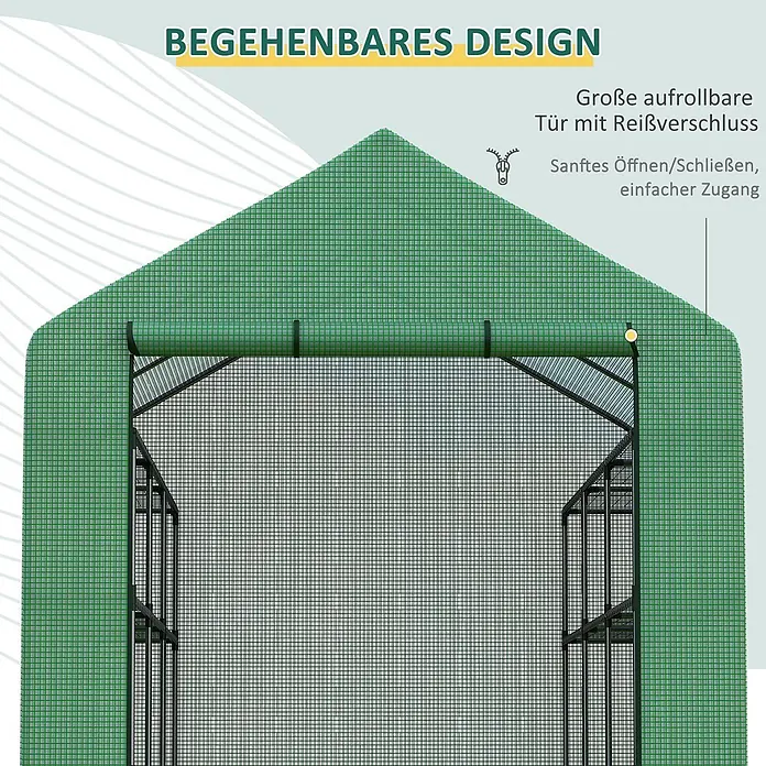Outsunny Gewächshaus - 180 x 244 cm, Material Seitenwand: Kunststoff, 0,3 mm, Dunkelgrau - Grünes Gewächshaus mit aufrollbarer Reißverschlusstür für einfachen Zugang.