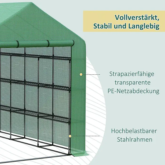 Outsunny Gewächshaus - 180 x 244 cm, Material Seitenwand: Kunststoff, 0,3 mm, Dunkelgrau - Grünes Gewächshaus mit strapazierfähiger, transparenter PE-Netzabdeckung und hochbelastbarem Stahlrahmen.