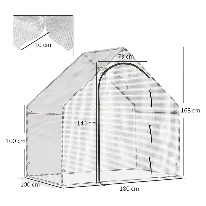 Outsunny Gewächshaus - 180 x 100 cm, Material Seitenwand: Kunststoff, 0,3 mm, Dunkelgrau - Begehbares Gewächshaus mit lichtdurchlässiger, gitterverstärkter Abdeckung, 180x100x168 cm.