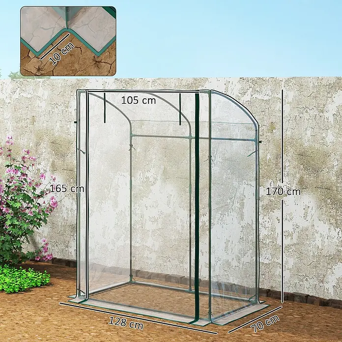 Outsunny Gewächshaus - 128 x 70 cm, Material Seitenwand: Kunststoff, 0,3 mm, Grün - Begehbares Gewächshaus mit transparenter Abdeckung und grünem Rahmen, 128x70x170 cm, mit 10 cm Bodenklappe.