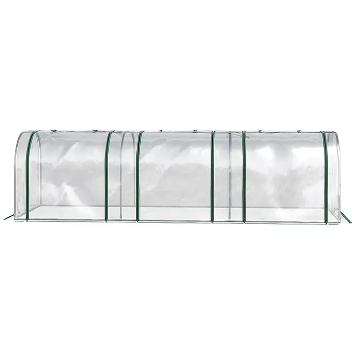 Outsunny Gewächshaus - 295 x 100 cm, Material Seitenwand: Kunststoff, 0,3 mm, Grün - Langer, klarer PVC-Tunneltreibhaus mit grünen Reißverschlüssen und Bändern zum Pflanzenschutz.
