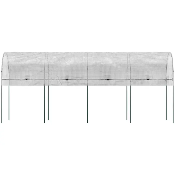 Outsunny Gewächshaus - 400 x 120 cm, Material Seitenwand: Kunststoff, 0,3 mm, Grün - Langes, transparentes Tunnelgewächshaus mit grünen und blauen Metallpfählen zum Pflanzenschutz.