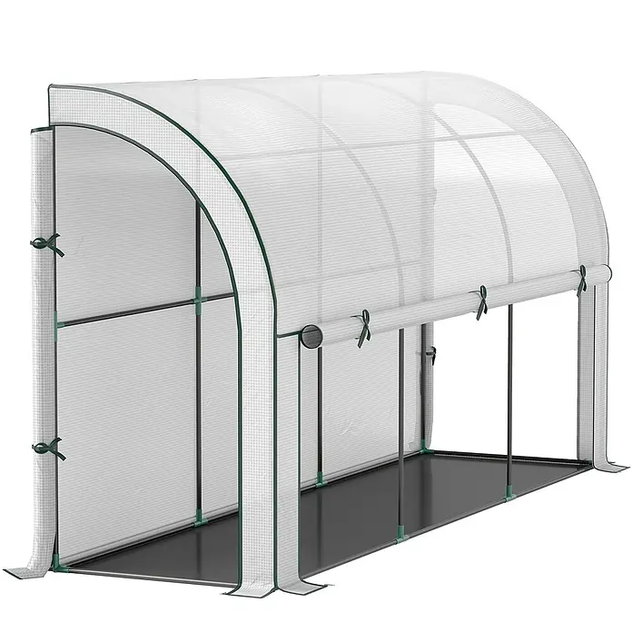 Outsunny Gewächshaus - 200 x 80 cm, Material Seitenwand: Kunststoff, 0,3 mm, Dunkelgrau - Transparentes weißes Gewächshaus mit dunkelgrünen Zierleisten und Bändern. Verfügt über eine aufrollbare Frontöffnung.