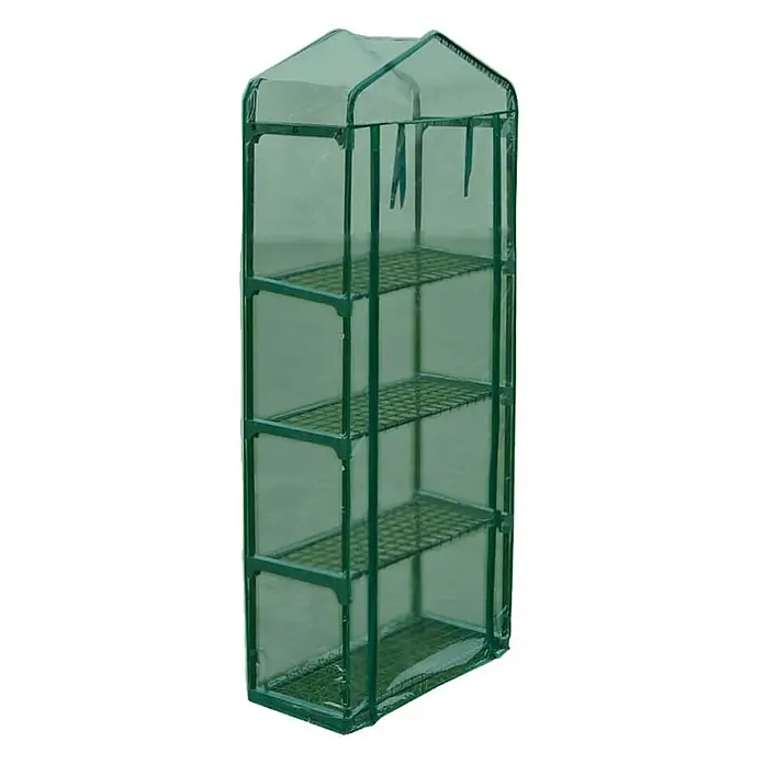 Furnicato Gewächshaus - 69 x 32 cm, Material Seitenwand: Kunststoff, 38 mm, grün - Grünes Mini-Gewächshaus mit transparenter Abdeckung und vier Gitterregalen, ideal für Anzucht und Pflanzenschutz.