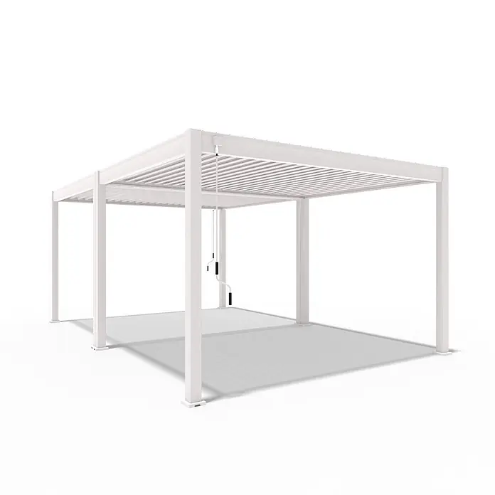 Weide Pergola Classic Aluminium freistehend 4 x 6 M Weiß - B x T: 600 x 400 cm, Farbe Gestell: Weiß, Metall - Weiße Aluminium-Pergola mit verstellbarem Lamellendach und Kurbelmechanismus, für den Außeneinsatz.