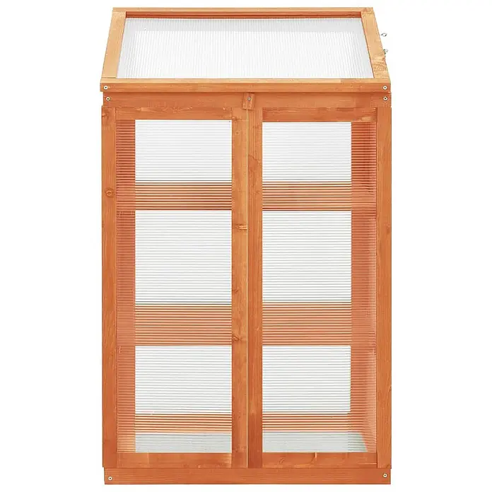 Furnicato Gewächshaus - 60 x 45 cm, Material Seitenwand: Holz, 38 mm, orange - Hölzernes Mini-Gewächshaus mit natürlicher Oberfläche und durchsichtigen Wellplatten, oben öffenbar zur Belüftung.