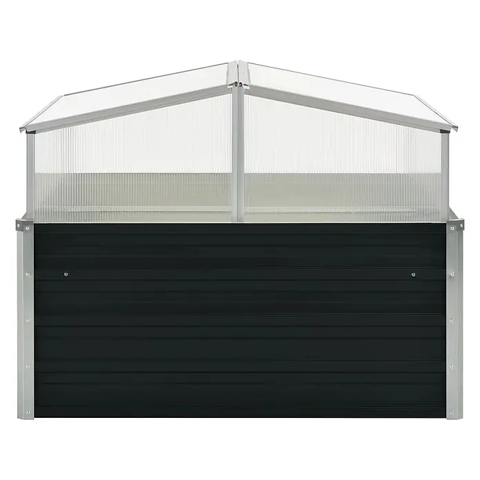 Furnicato Gewächshaus - Außenmaß inkl. Dachüberstand (B x T): 100 x 100 cm, Material Seitenwand: Stahl, anthrazit - Schwarzes Hochbeet aus Metall mit transparenter Gewächshausabdeckung und Spitzdach.