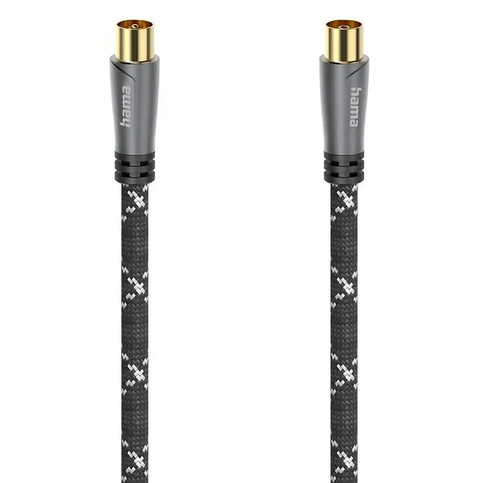 Hama Koax-Stecker 00205070 Koax-Stecker - Koax-Kupplung 120 dB - Schwarz, Grau - Hama Koaxialkabel mit F-Steckern und geflochtenem schwarz-weißem Stoffmantel.