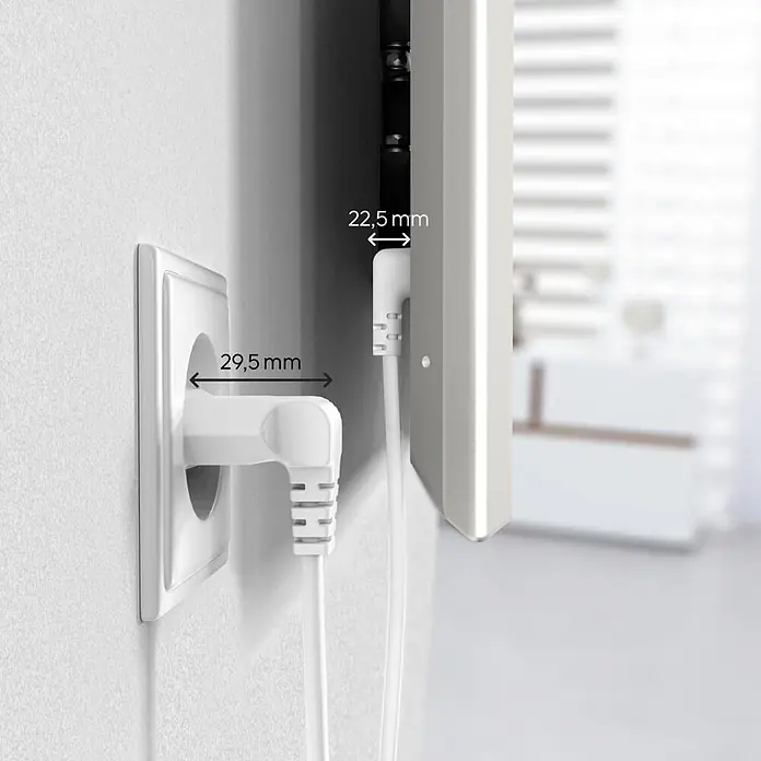 Hama Netzkabel 00223281 beidseitig gewinkelt Euro-Stecker Doppelnut/C7 - Weiß, Länge: 1,5 m - Weißer Winkelstecker in Steckdose, ragt 29,5 mm heraus. Sein schlankes Design passt in enge Lücken, z.B. 22,5 mm neben einer Wandmontage.