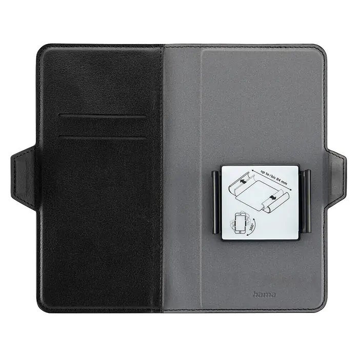 Hama Smartphone-Tasche 00118894 Universal für Handygröße 80 x 170 cm 3 Fächer - Schwarz - Offene schwarz-graue Kunstleder-Tablet-/E-Reader-Hülle mit Kartenfächern und universeller, verstellbarer Halterung.