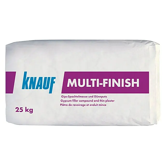Knauf Spachtelmasse Multi-Finish - 25 kg - Sack Knauf Multi-Finish Gips-Spachtelmasse und Dünnputz, ideal zum Füllen und Verputzen im Innenbereich, mit 25 kg Inhalt für vielfältige Anwendungen.