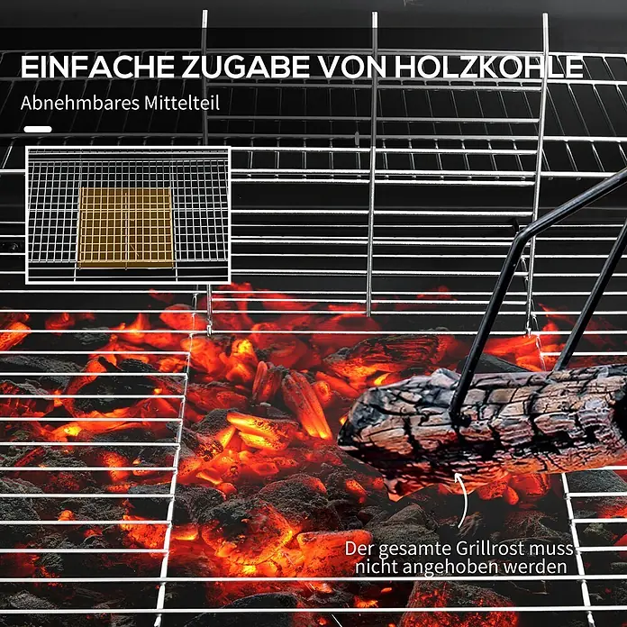 Outsunny Smoker -  - Metall-Grillrost mit abnehmbarem Mittelteil über glühender Holzkohle zum einfachen Nachlegen von Brennmaterial.