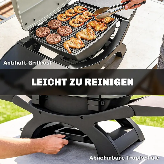 Outsunny Elektrogrill - 2.300 kW - Schwarzer Elektrogrill mit Antihaftrost und abnehmbarer Tropfschale, grillt Speisen. Leicht zu reinigen.