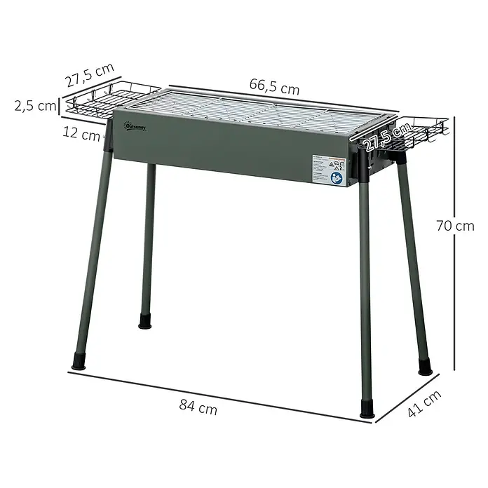 Outsunny Holzkohlegrill - Dunkelgrün - Grüner Holzkohlegrill mit Seitenkörben und Maßen. Ideal zum Grillen im Freien.