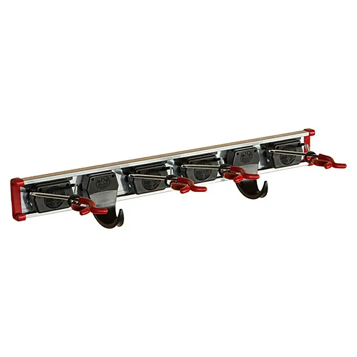 Freund Victoria Universal-Gerätehalter-Schiene - Länge: 58 cm, 4 Klemmhalter - Mehrzweck-Wandhalterung mit fünf Positionen zur Aufbewahrung von Werkzeugen, Besen und anderen Gegenständen. Ideal für Garage und Haushalt.