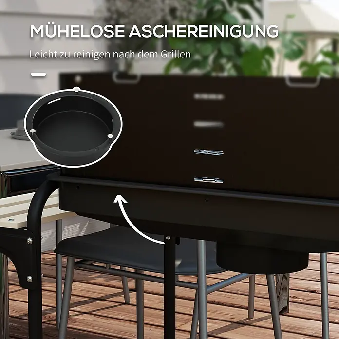 Outsunny Holzkohlegrill - Durchmesser Grillfläche: 58 cm, Schwarz - Schwarze, runde Ascheauffangschale für einen Grill, eingesetzt zur mühelosen Aschereinigung.