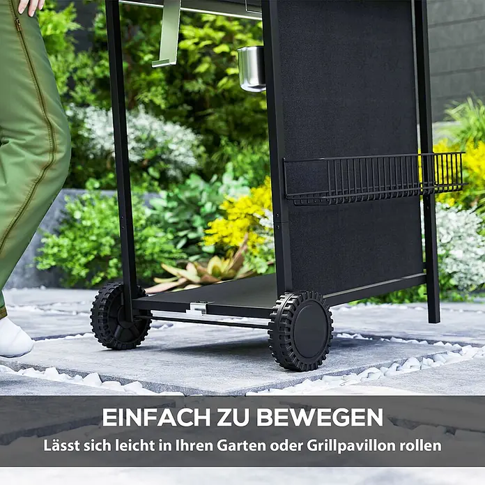 Outsunny Gasgrill - 7 kW, Anzahl Brenner: 2 Stk. - Schwarzer Grillwagen auf Rollen, leicht im Garten bewegbar. Mit Ablagen für Zubehör.