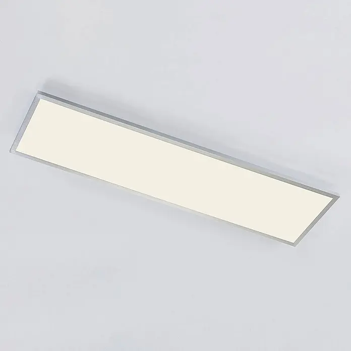 Arcchio LED-Panel Arthur - L x B x H: 119,5 x 29,5 x 4,5 cm, alu / grau / zink, weiß / opal, Neutralweiß - Flache rechteckige LED-Deckenleuchte mit silbernem Rand.