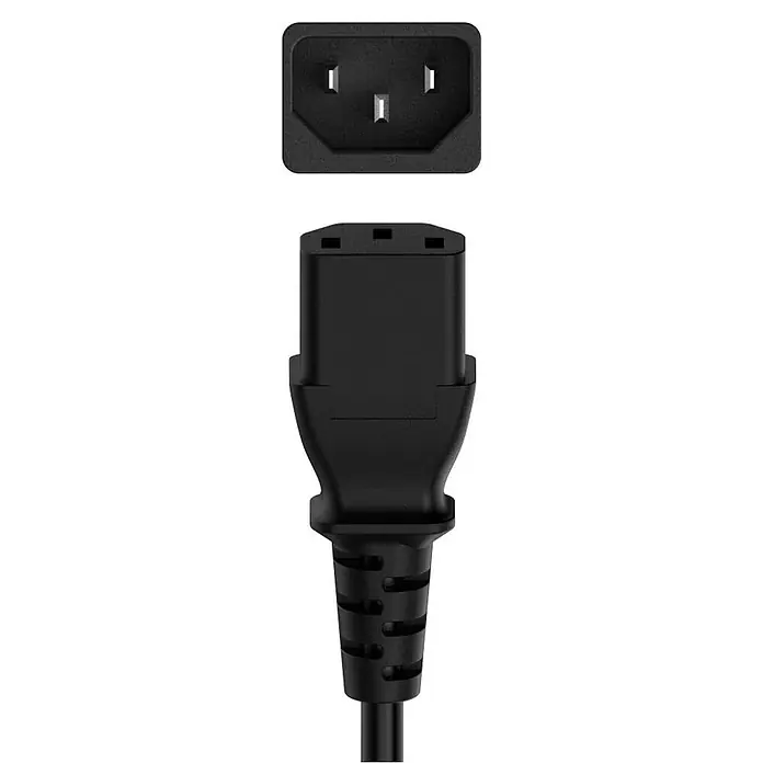 Hama Netzkabel 00200738 3-pol.-Kaltgerätezuleitung - Schwarz, Länge: 2,5 cm - Schwarzer IEC C13 Anschlussstecker, getrennt von einem passenden C14 Geräteeingang.