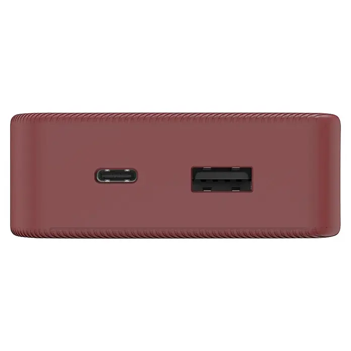 Hama Powerbank 20000 mAh Fast Charge LiPo Rot - Rot - Rotbraunes tragbares Ladegerät mit einem USB-C-Anschluss und einem USB-A-Anschluss.