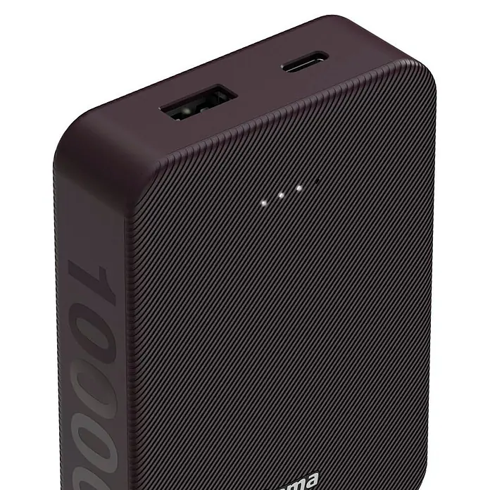 Hama Powerbank 10000 mAh Fast Charge LiPo Lila Statusanzeige - Lila - Dunkle, texturierte Powerbank mit 10000mAh Kapazität, USB-A- und USB-C-Anschlüssen sowie LED-Anzeigen.