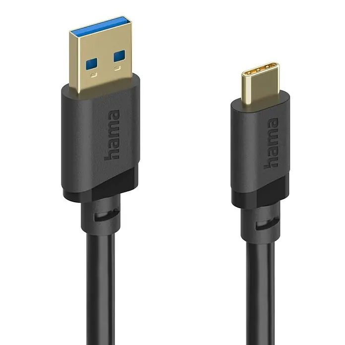 Hama USB-Kabel vergoldete Steckkontakte 00202005 - 75 cm, Schwarz - Schwarzes Hama USB-A auf USB-C Kabel mit goldbeschichteten Steckern für Datenübertragung und Laden.
