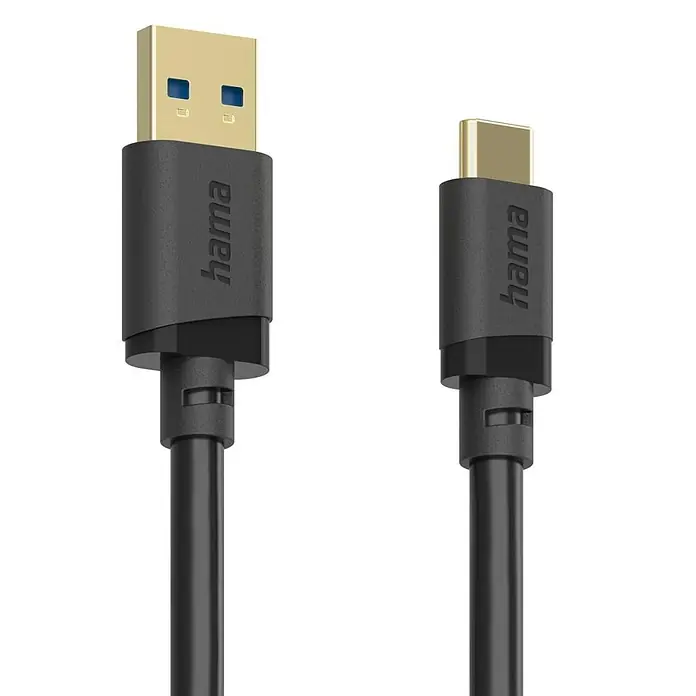 Hama USB-Kabel vergoldete Steckkontakte 00202005 - 75 cm, Schwarz - Schwarzes Hama USB 3.0 Typ-A auf Typ-C Kabel mit goldfarbenen Anschlüssen für schnelle Datenübertragung.