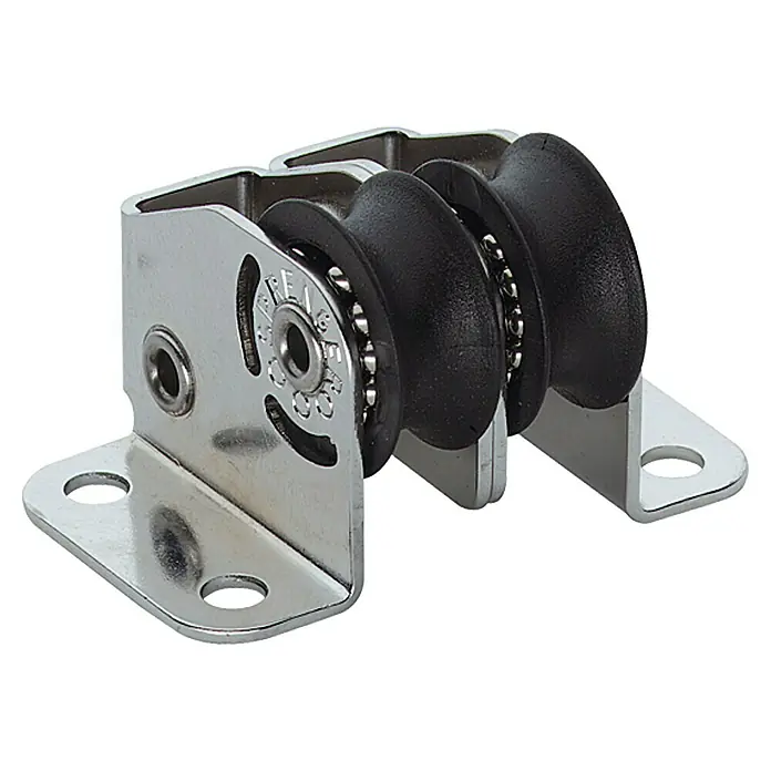 Sprenger Micro-XS-Stehblock - 2 Rollen, 6 mm, Kugellager - Doppelblock mit Gehäuse aus Edelstahl und schwarzen Rollen. Ideal für Segelboote und andere maritime Anwendungen.